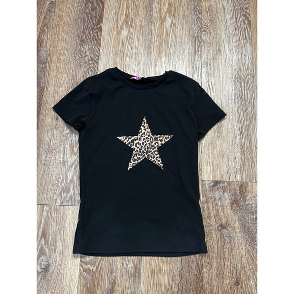 Edikted Tops - Edikted Shirt Womens Black Small Leopard Cheetah Print Star Patch Short Sleeve